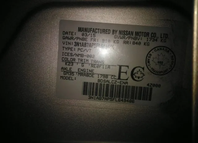 Photo 8 VIN: 000AB7AP5FL649486 - NISSAN SENTRA 