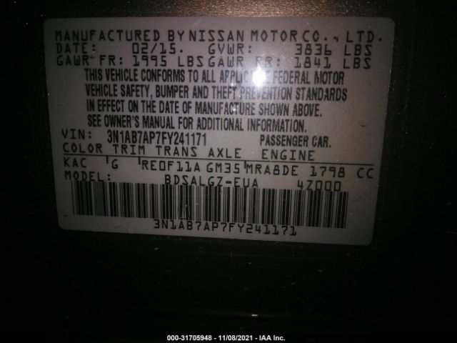 Photo 8 VIN: 000AB7AP7FY241171 - NISSAN SENTRA 