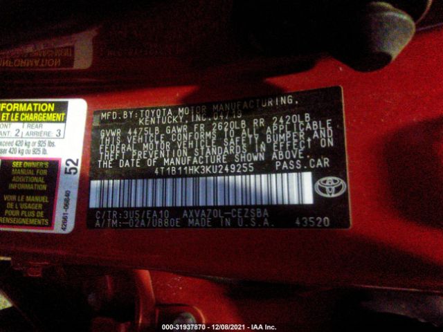 Photo 8 VIN: 000B11HK3KU249255 - TOYOTA CAMRY 