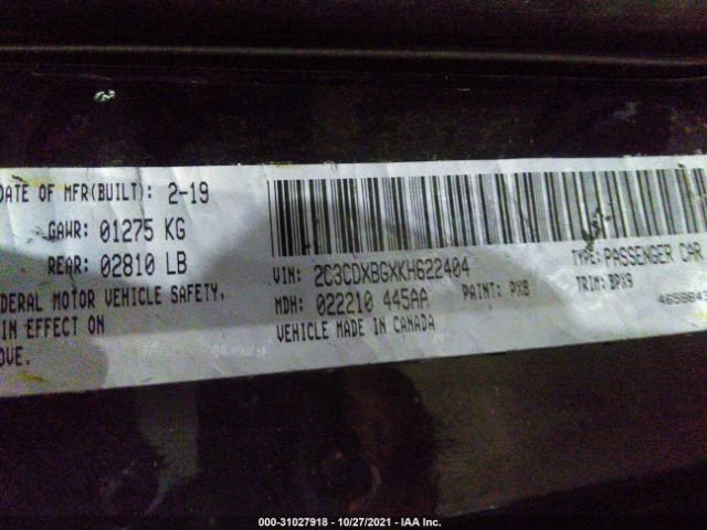 Photo 8 VIN: 000CDXBGXKH622404 - DODGE CHARGER 