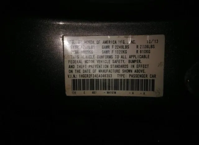 Photo 8 VIN: 000CR2F34EA046353 - HONDA ACCORD SDN 