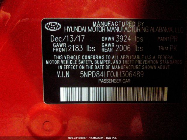 Photo 8 VIN: 000D84LF0JH306489 - HYUNDAI ELANTRA 