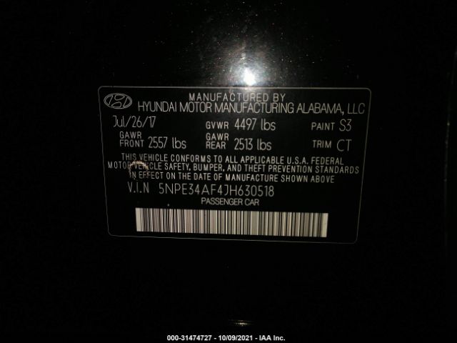 Photo 8 VIN: 000E34AF4JH630518 - HYUNDAI SONATA 