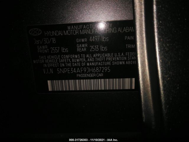 Photo 8 VIN: 000E34AF9JH687295 - HYUNDAI SONATA 