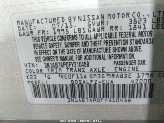 Photo 8 VIN: 001AB7AP0FY310458 - NISSAN SENTRA 