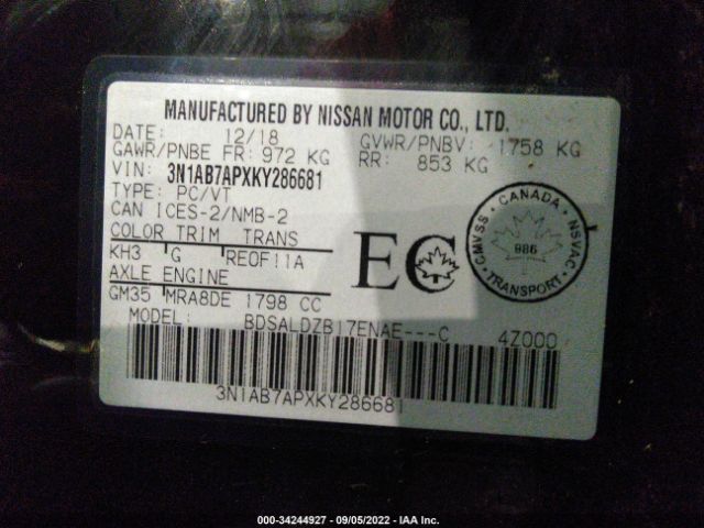 Photo 8 VIN: 001AB7APXKY286681 - NISSAN SENTRA 