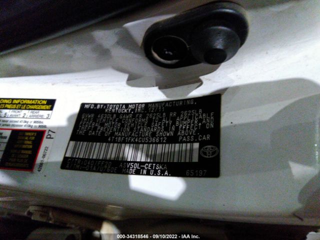 Photo 8 VIN: 001BF1FK4CU536612 - TOYOTA CAMRY 