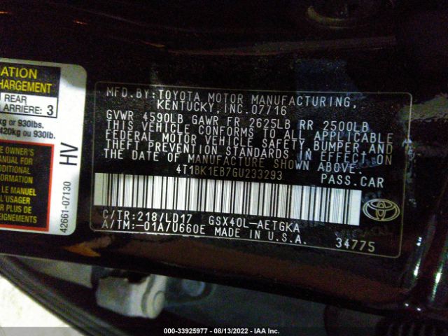 Photo 8 VIN: 001BK1EB7GU233293 - TOYOTA AVALON 