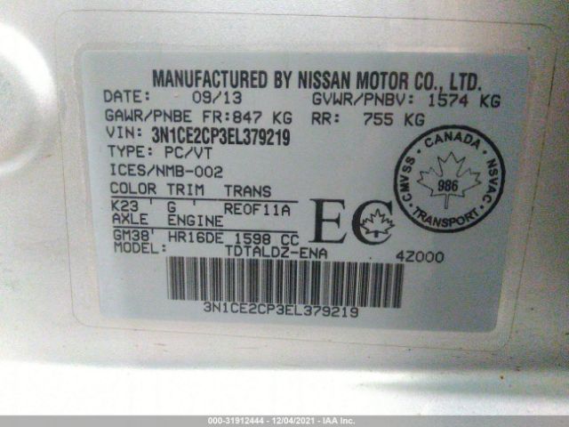 Photo 8 VIN: 001CE2CP3EL379219 - NISSAN VERSA NOTE 