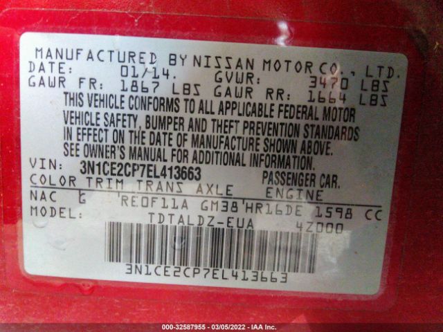 Photo 8 VIN: 001CE2CP7EL413663 - NISSAN VERSA NOTE 