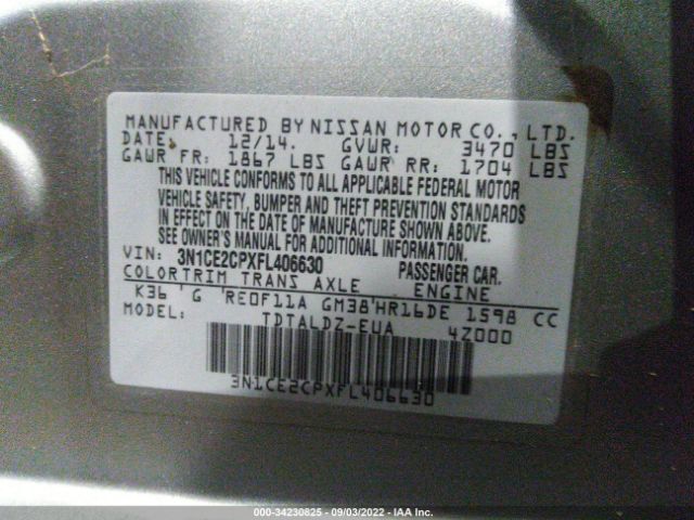 Photo 8 VIN: 001CE2CPXFL406630 - NISSAN VERSA NOTE 