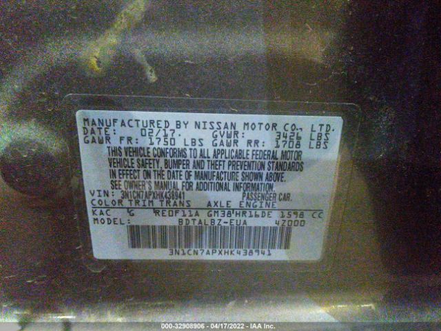 Photo 8 VIN: 001CN7APXHK438941 - NISSAN VERSA SEDAN 