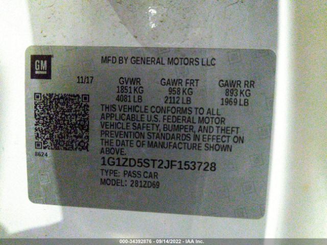 Photo 8 VIN: 001ZD5ST2JF153728 - CHEVROLET MALIBU 