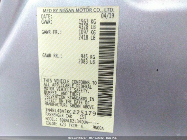 Photo 8 VIN: 004BL4BV5KC225179 - NISSAN ALTIMA 