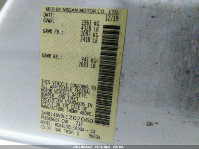 Photo 8 VIN: 004BL4BV9LC207060 - NISSAN ALTIMA 