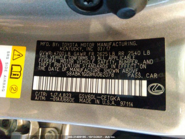 Photo 8 VIN: 00ABK1GG9HU062078 - LEXUS ES 