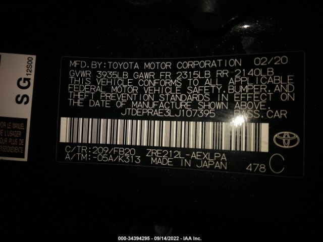 Photo 8 VIN: 00DEPRAE3LJ107395 - TOYOTA COROLLA 