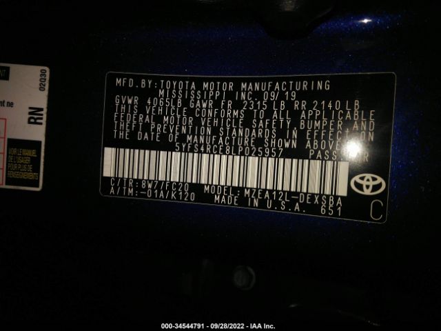 Photo 8 VIN: 00FS4RCE8LP025957 - TOYOTA COROLLA 