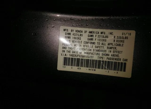 Photo 8 VIN: 00GCR2F52GA106490 - HONDA ACCORD SEDAN 