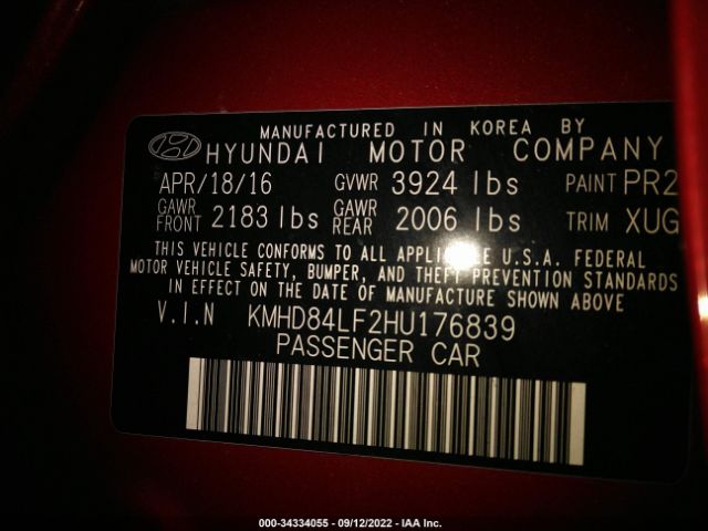 Photo 8 VIN: 00HD84LF2HU176839 - HYUNDAI ELANTRA 