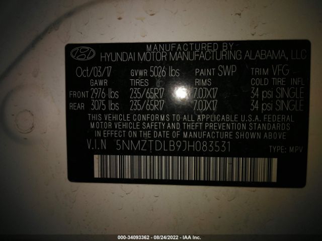 Photo 8 VIN: 00MZTDLB9JH083531 - HYUNDAI SANTA FE SPORT 