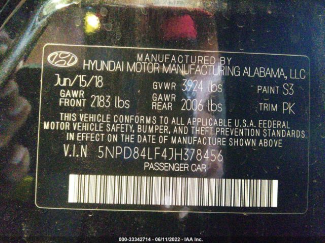 Photo 8 VIN: 00PD84LF4JH378456 - HYUNDAI ELANTRA 