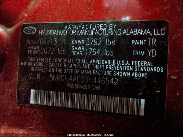 Photo 8 VIN: 00PDH4AE0DH446542 - HYUNDAI ELANTRA 