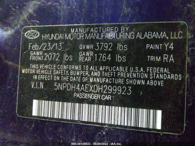 Photo 8 VIN: 00PDH4AEXDH299923 - HYUNDAI ELANTRA 