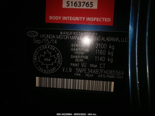 Photo 8 VIN: 00PE34AB7FH085564 - HYUNDAI SONATA 