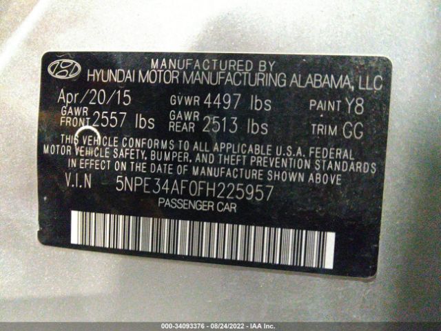 Photo 8 VIN: 00PE34AF0FH225957 - HYUNDAI SONATA 