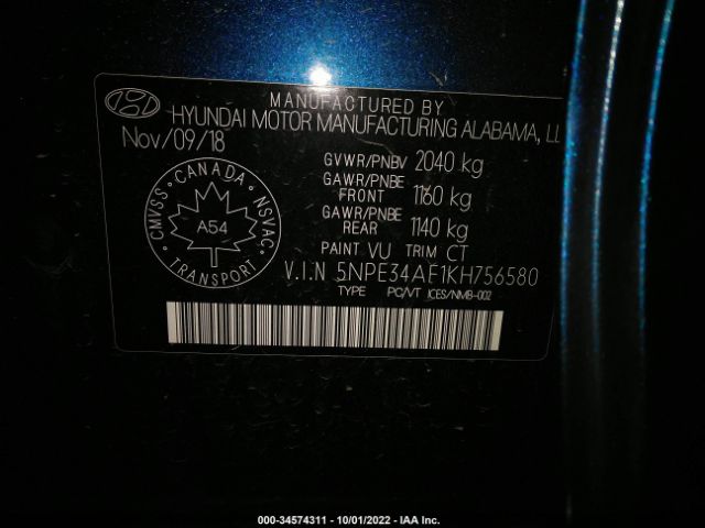 Photo 8 VIN: 00PE34AF1KH756580 - HYUNDAI SONATA 