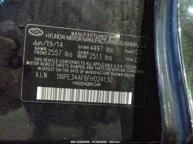 Photo 9 VIN: 00PE34AF6FH024130 - HYUNDAI SONATA 