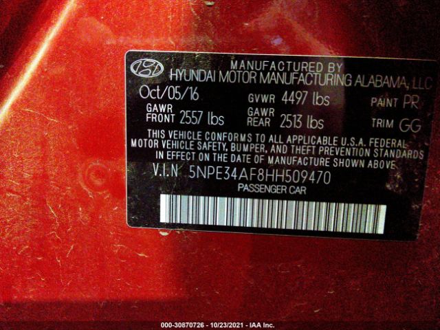 Photo 8 VIN: 00PE34AF8HH509470 - HYUNDAI SONATA 