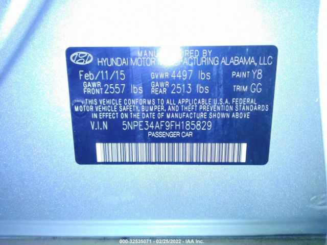 Photo 8 VIN: 00PE34AF9FH185829 - HYUNDAI SONATA 