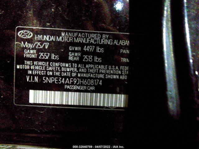 Photo 8 VIN: 00PE34AF9JH608174 - HYUNDAI SONATA 