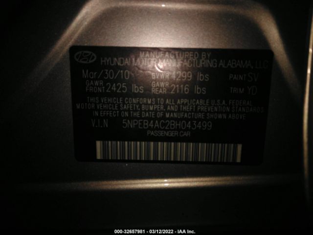 Photo 8 VIN: 00PEB4AC2BH043499 - HYUNDAI SONATA 