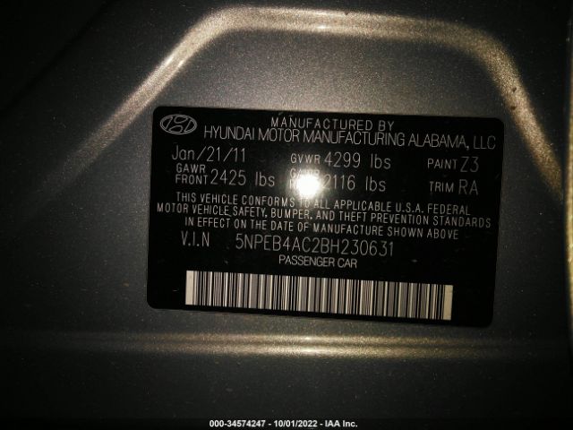 Photo 8 VIN: 00PEB4AC2BH230631 - HYUNDAI SONATA 