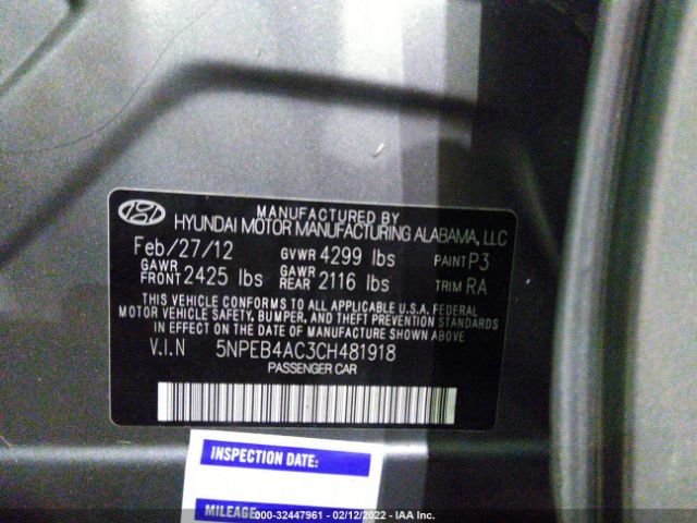 Photo 8 VIN: 00PEB4AC3CH481918 - HYUNDAI SONATA 