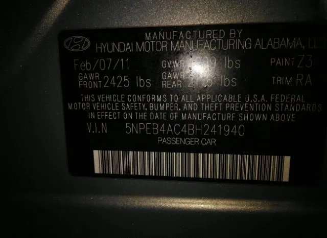 Photo 8 VIN: 00PEB4AC4BH241940 - HYUNDAI SONATA 