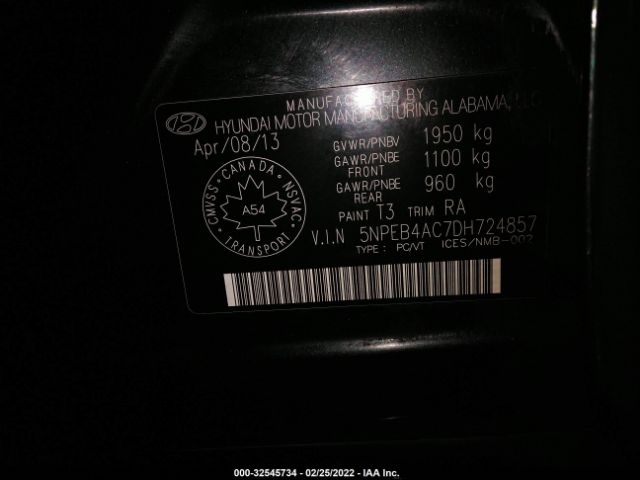 Photo 8 VIN: 00PEB4AC7DH724857 - HYUNDAI SONATA 