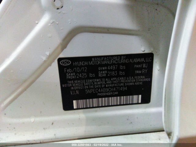 Photo 8 VIN: 00PEC4AB9CH471494 - HYUNDAI SONATA 