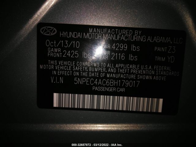 Photo 8 VIN: 00PEC4AC6BH179017 - HYUNDAI SONATA 