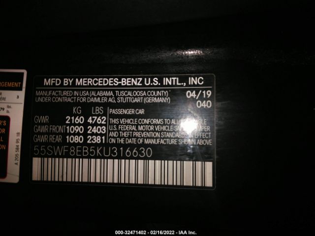 Photo 8 VIN: 00SWF8EB5KU316630 - MERCEDES-BENZ C 