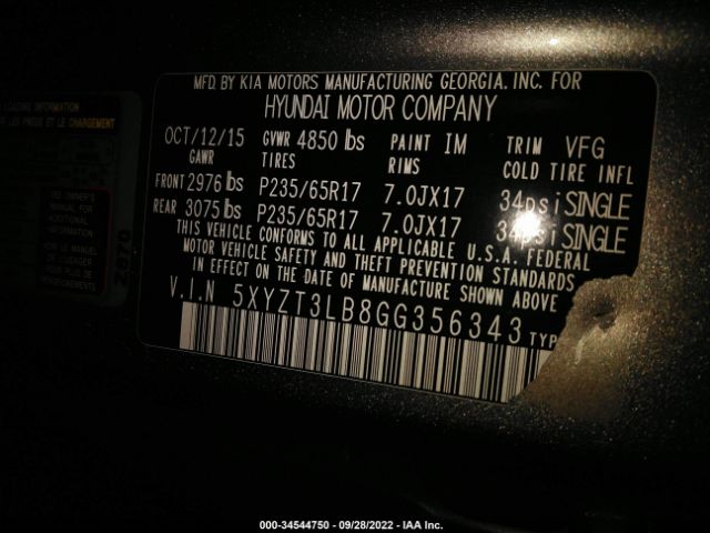 Photo 8 VIN: 00YZT3LB8GG356343 - HYUNDAI SANTA FE SPORT 