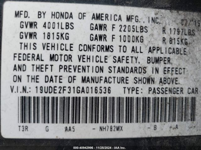 Photo 8 VIN: 19UDE2F31GA016536 - ACURA ILX 