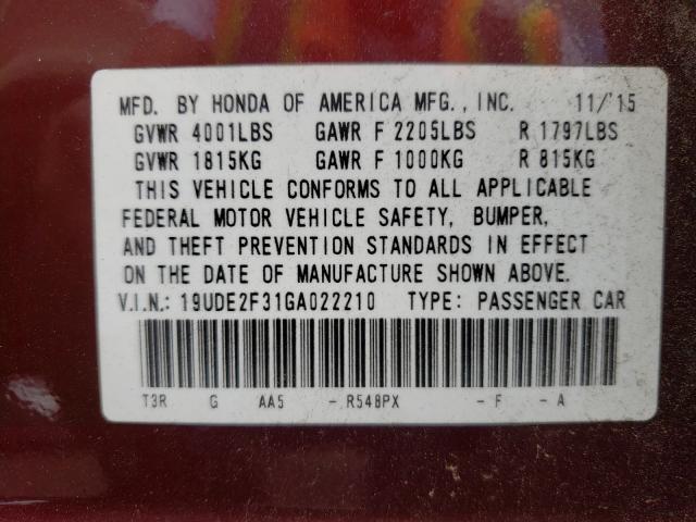 Photo 9 VIN: 19UDE2F31GA022210 - ACURA ILX BASE W 