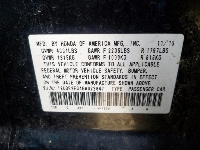 Photo 9 VIN: 19UDE2F34GA022847 - ACURA ILX 