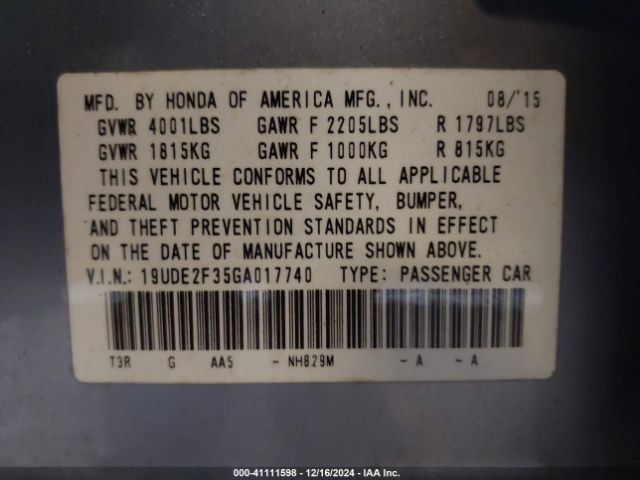 Photo 8 VIN: 19UDE2F35GA017740 - ACURA ILX 