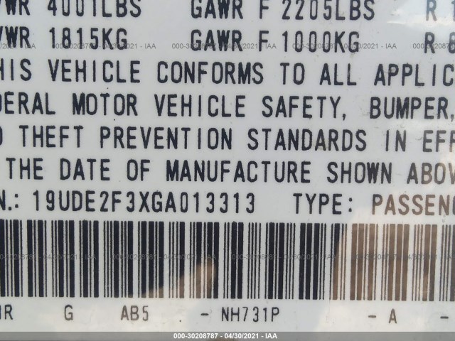 Photo 8 VIN: 19UDE2F3XGA013313 - ACURA ILX 