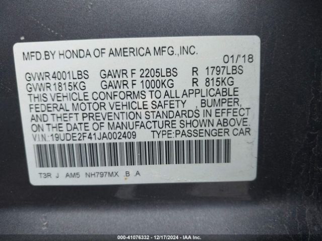 Photo 8 VIN: 19UDE2F41JA002409 - ACURA ILX 